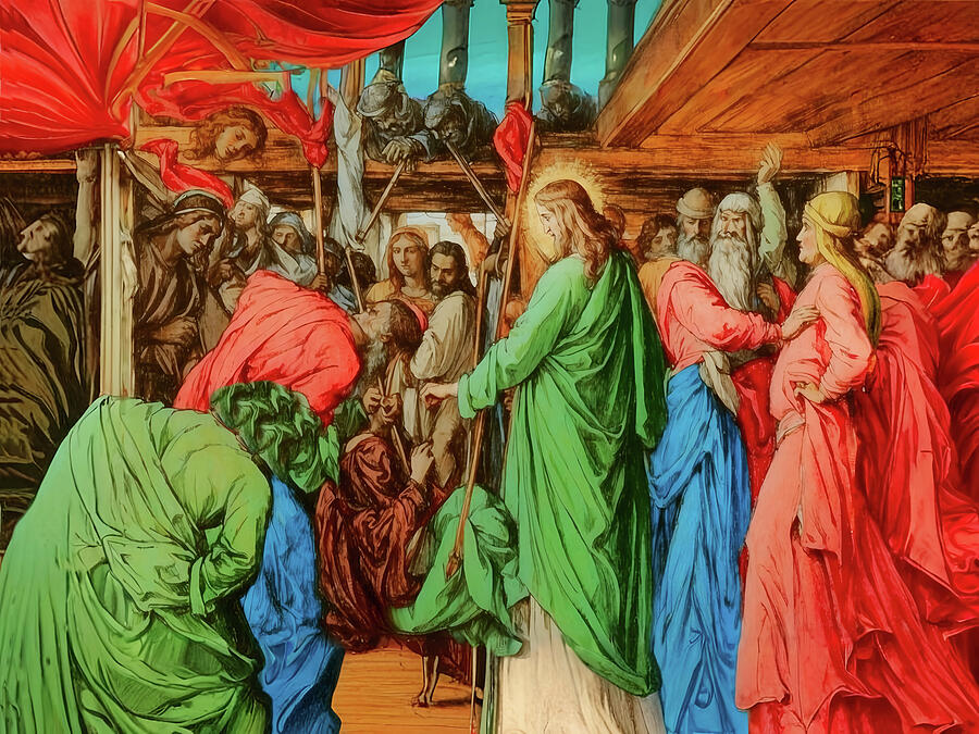 Religion Digital Art - NT Gospel twentythree -- Jesus Heals a Paralytic by Josef Johann Michel