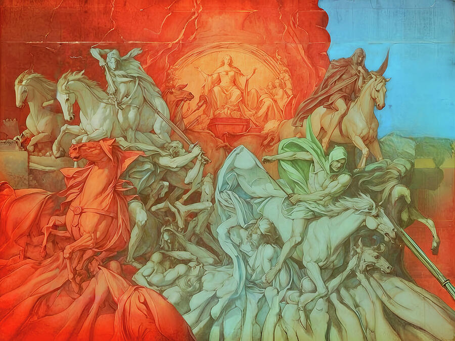 Religion Digital Art - NT Revelation second -- Four Horsemen and Throne Room by Josef Johann Michel