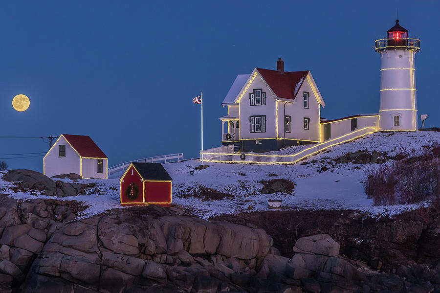 Nubble Light at Full Moon Photograph by Debbie Gracy | Fine Art America