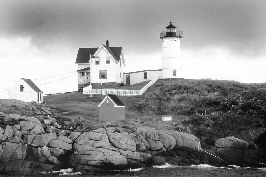 Nubble Light, Maine in Monochrome Photograph by Jerry Griffin