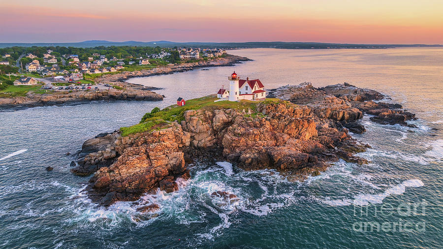 Nubble Lighthouse at Sunrise Photograph by Sean Mills