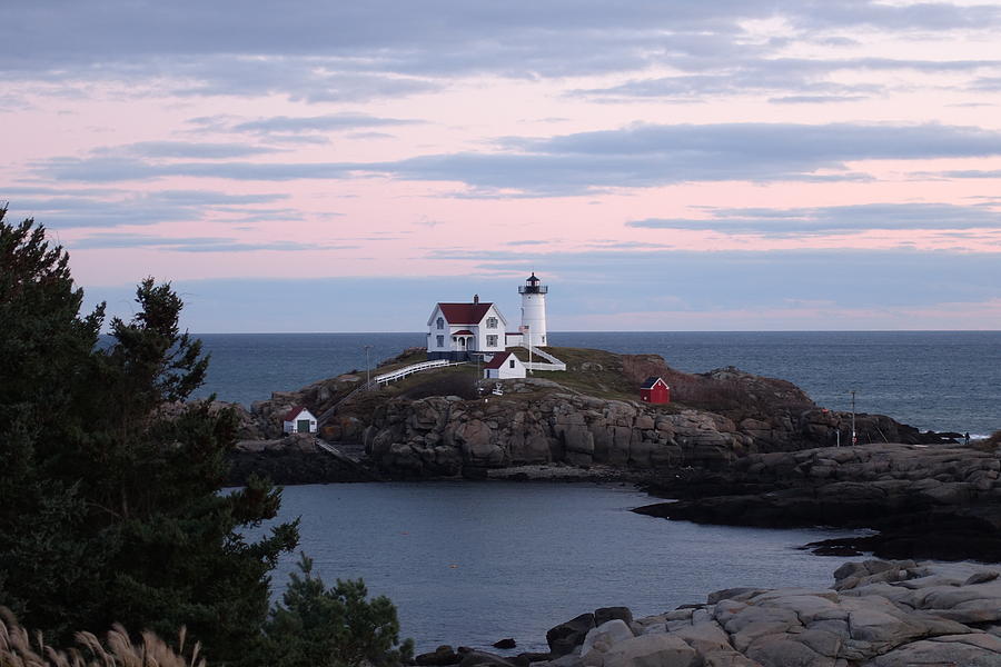 Nubble Lighthouse at Sunset II Photograph by Patricia Caron