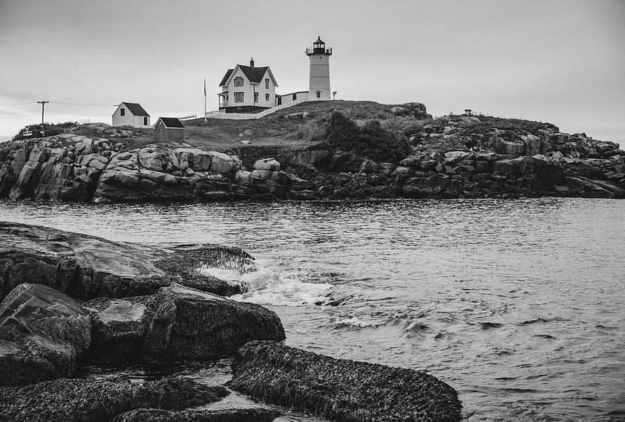 Nubble Lighthouse Black And White Photograph by Dan Sproul