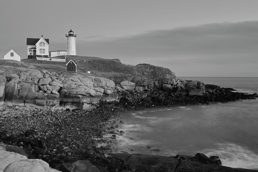 Nubble Lighthouse BW  Photograph by Susan Candelario