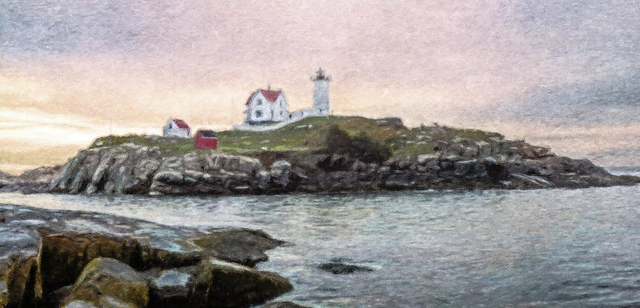 Nubble Lighthouse Impressionistic Painting Painting by Dan Sproul