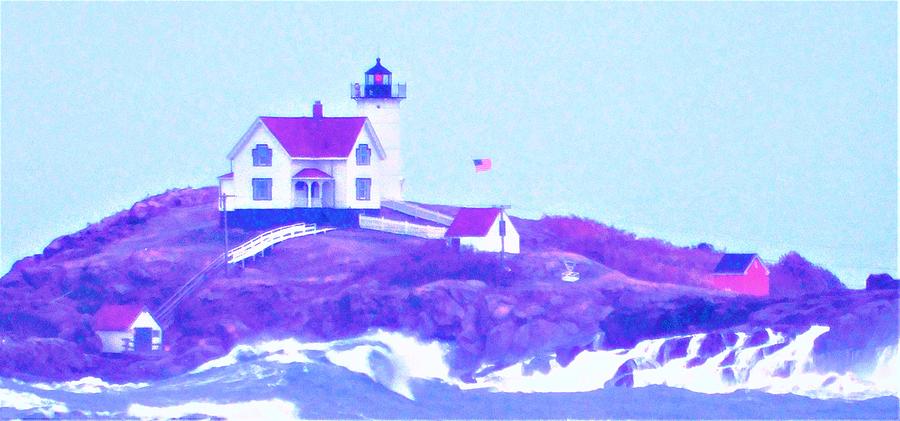 - Nubble Lighthouse In the Storm, York ME  Photograph by THERESA Nye