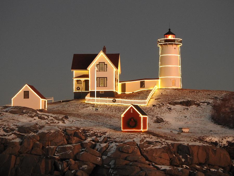 Nubble Lighthouse in Winter Photograph by Elaine Franklin