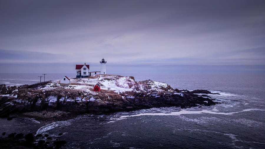Nubble Lighthouse In Winter Photograph