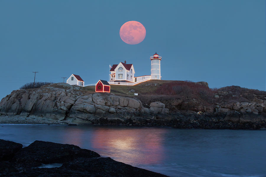 Nubble Lighthouse lit for the season Photograph by Jeff Folger Nubble Lighthouse lit for the season Photograph by Jeff Folger
