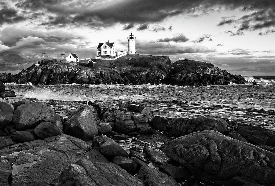 Nubble Lighthouse, Maine 4bw Photograph by Steven Ralser