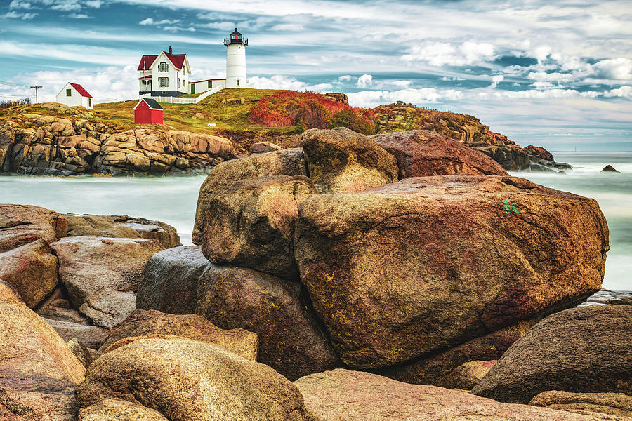 America Photograph - Nubble Lighthouse On the Rocks - York Maine by Gregory Ballos
