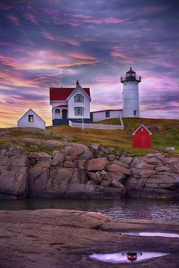 Nubble Lighthouse Sunrise - Maine Photograph by Joann Vitali