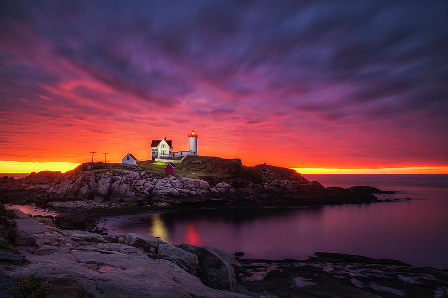 Nubble Lighthouse Sunrise Photograph by Susan Candelario