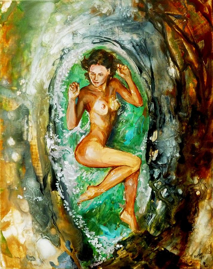 Nude and acrylic pour Painting by Bryan Bustard