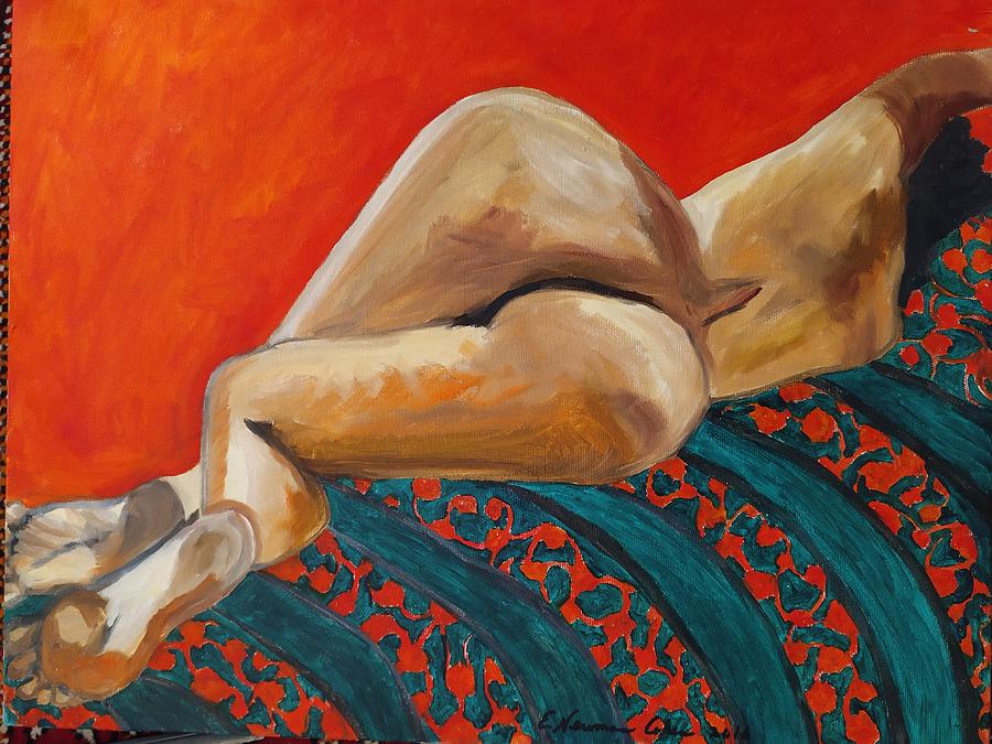 Nude Bereft in Red and Blue Painting by Esther Newman-Cohen