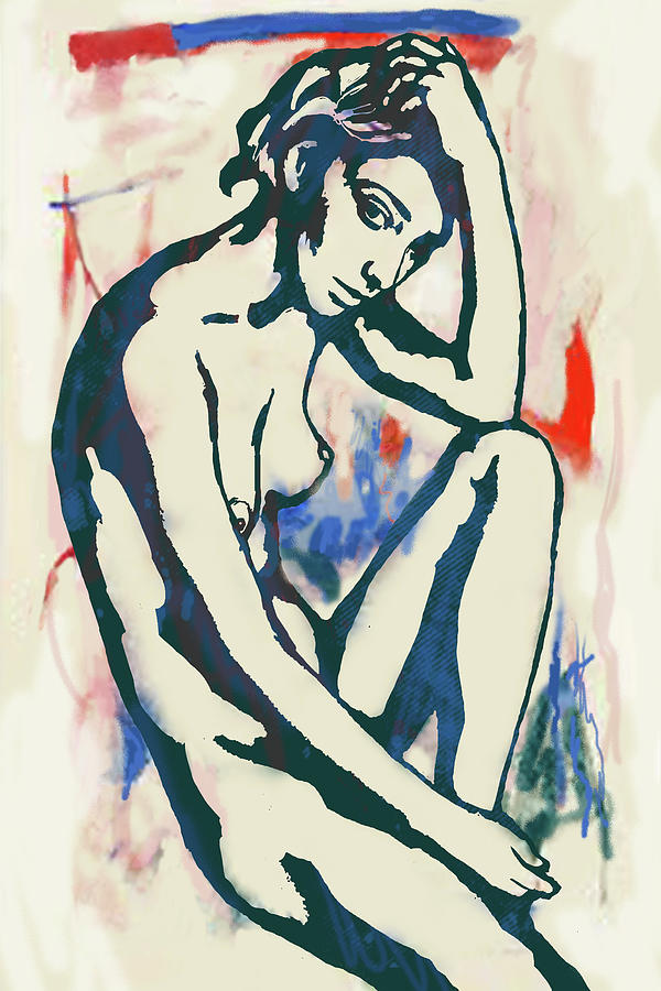 Portrait Mixed Media - Nude etching style pop art poster by Kim Wang