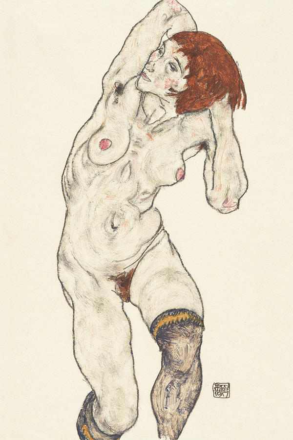 Egon Schiele Drawing - Nude In Black Stocking by Egon schiele