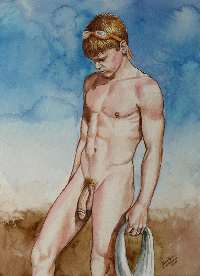 Nude Male After Long Swim Painting By Christopher Shellhammer