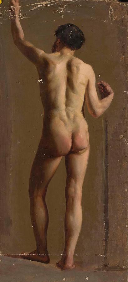 Annibale Carracci Drawing - Nude of a standing man back view  by Kazimierz Alchimowicz Polish