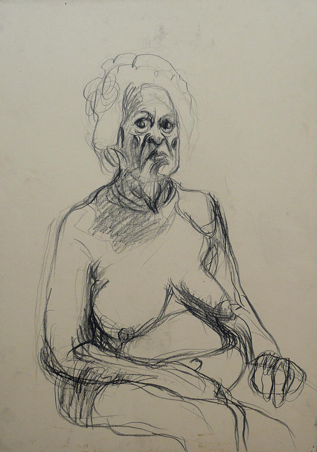 Nude Old Woman Drawing by Galya Tarmu