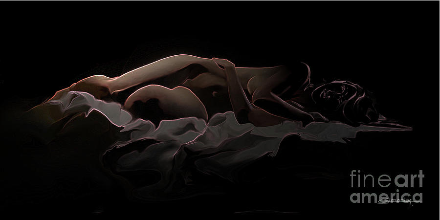Nude on black background Mixed Media by Christian Simonian