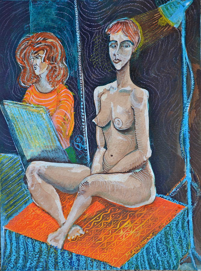 Nude On Orange Mat Painting