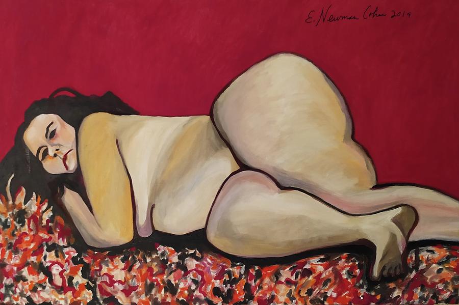 Nude on Red Flowers Painting by Esther Newman-Cohen
