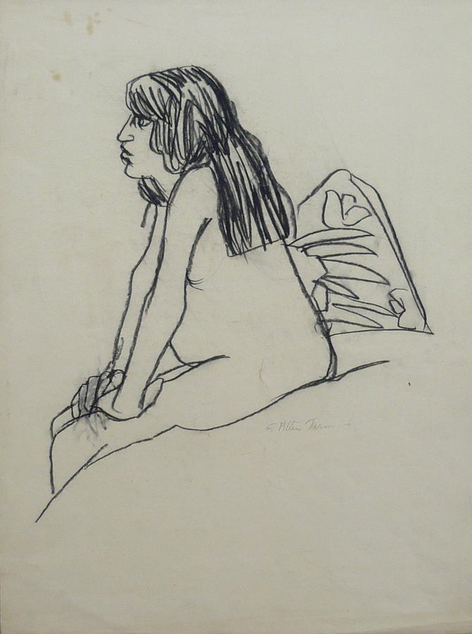 Nude on the Bed Drawing by Galya Tarmu