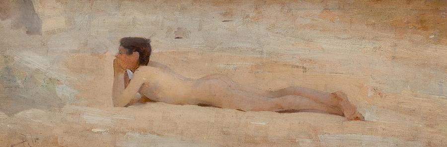 Spring Drawing - Nude Reclining on House Roof circa  by Edwin Bale English