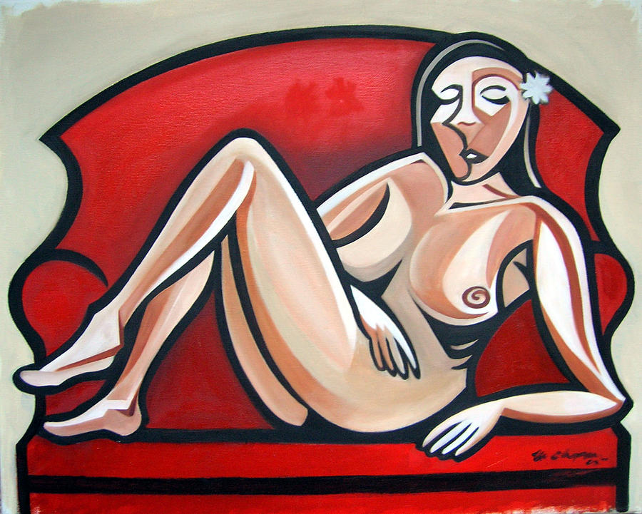 Nude Red Couch Painting by Martel Chapman
