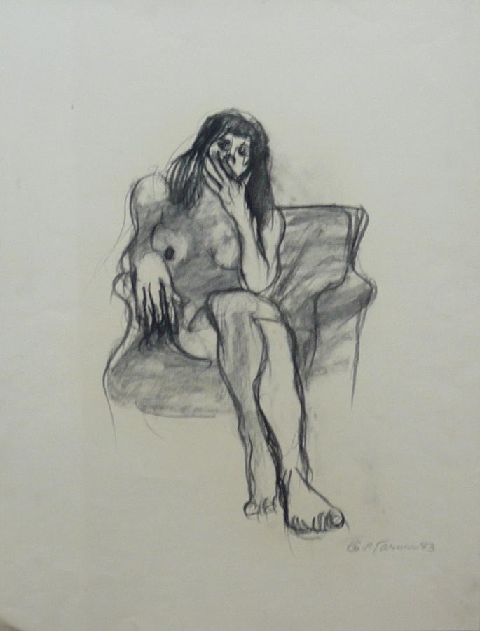Nude Smoking Drawing by Galya Tarmu
