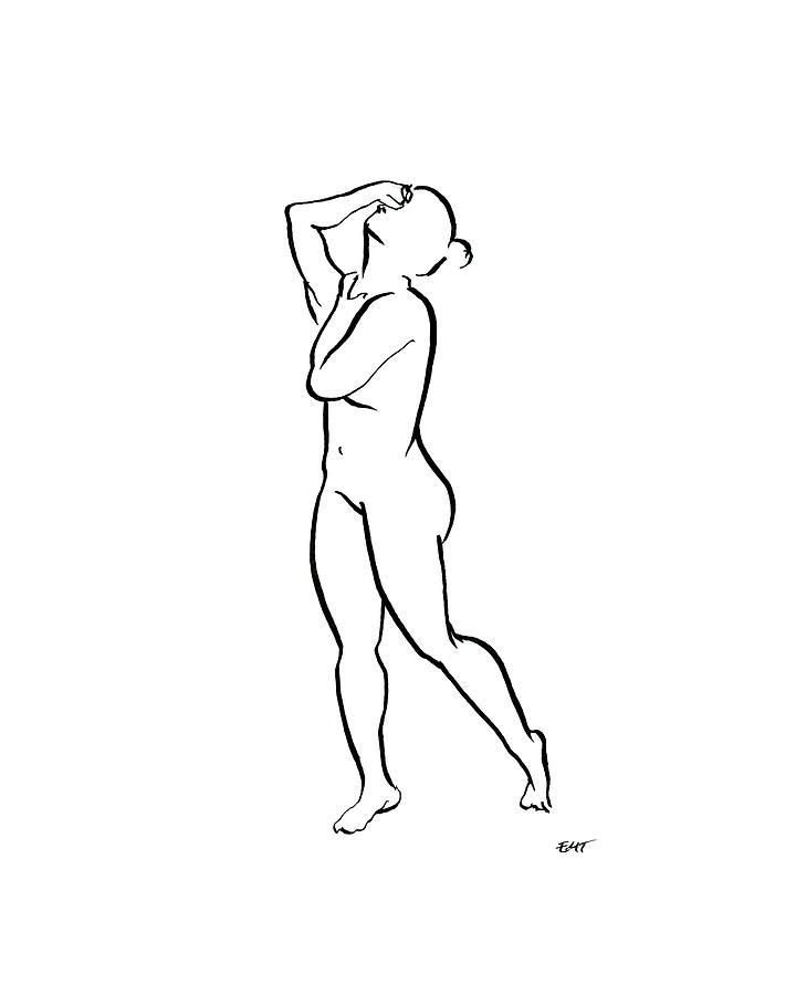 Black And White Drawing - Nude Standing with Hand to Forehead by Erin Thompson Studio