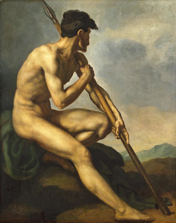 Theodore Gericault Painting - Nude Warrior with a Spear by Theodore Gericault