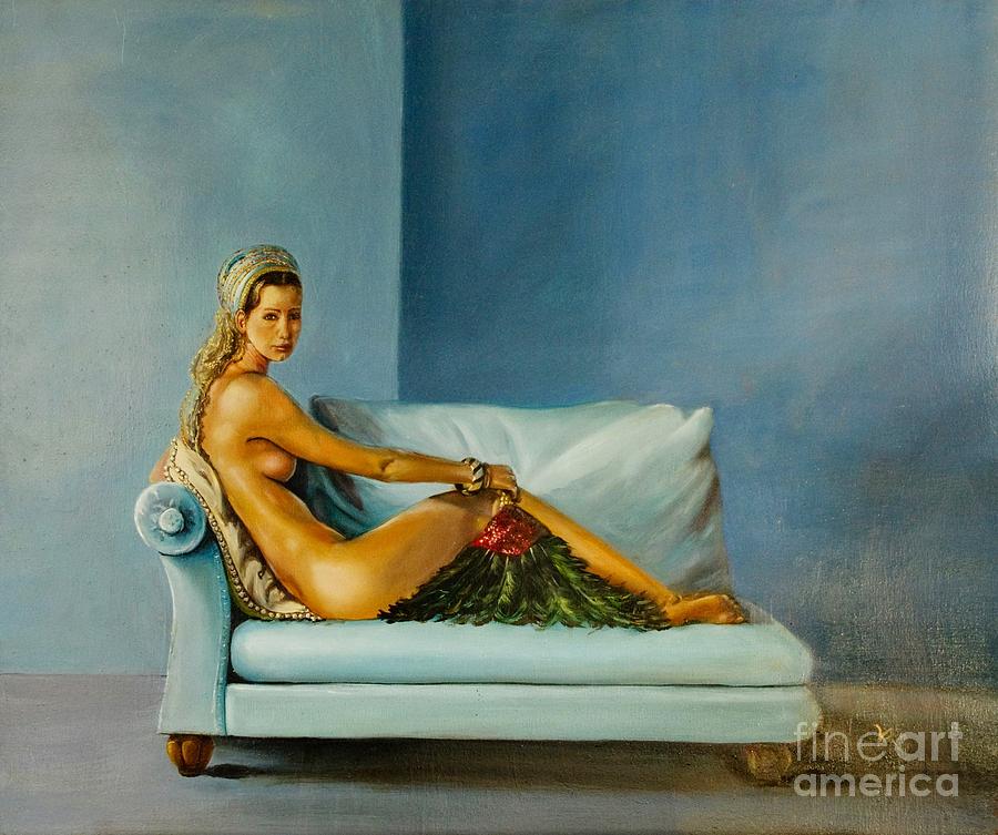 Nude With Peacock Feathers Painting