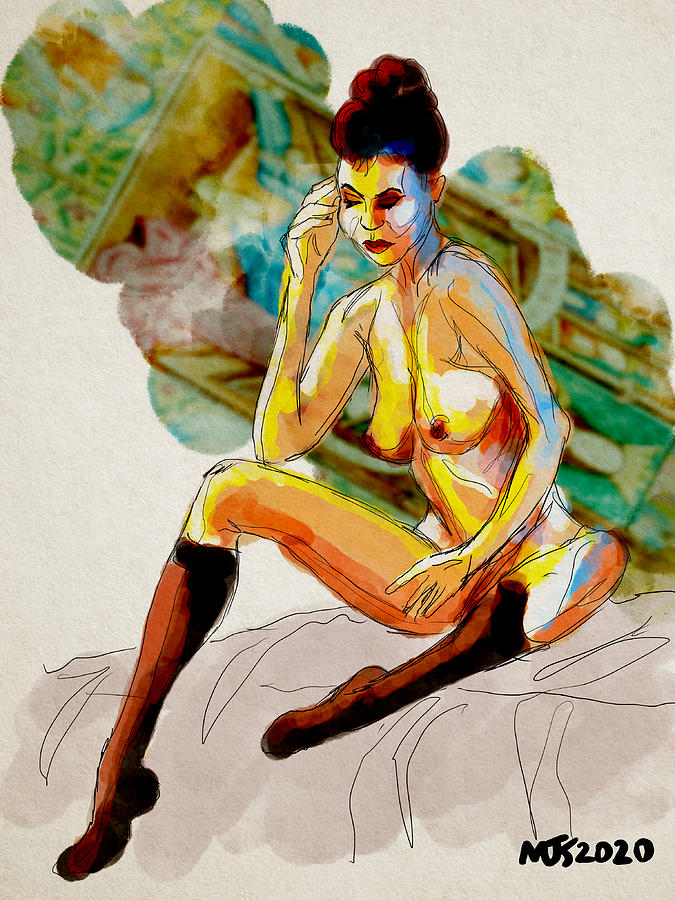 Nude With Stockings  Digital Art by Michael Kallstrom