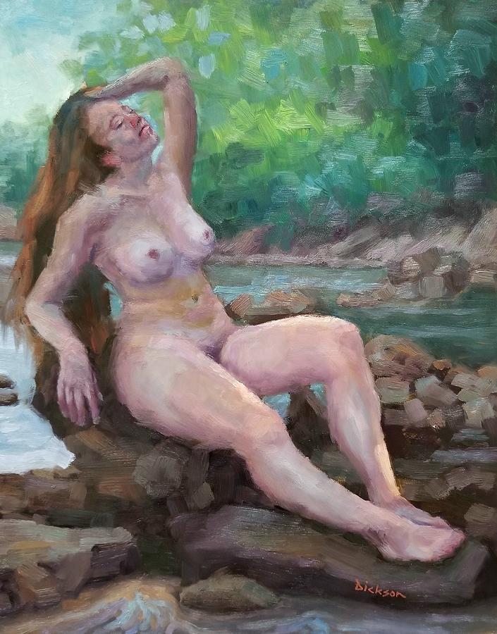 Nude woman by creek Painting by Jeff Dickson