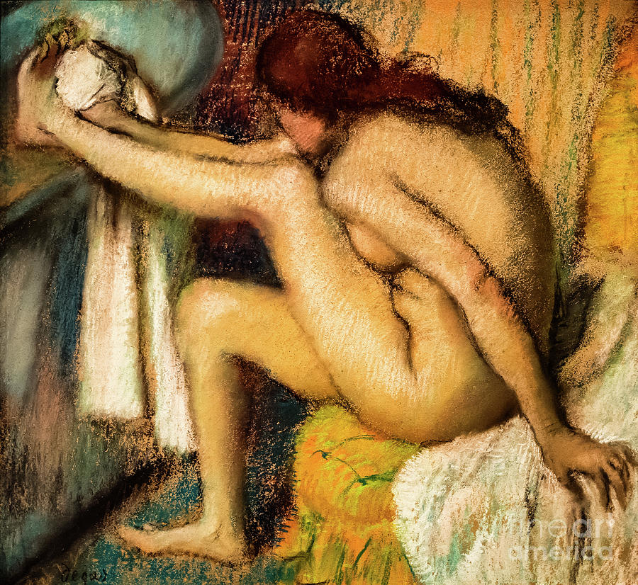 Nude Woman Drying Her Foot by Edgar Degas Pastel by Edgar Degas