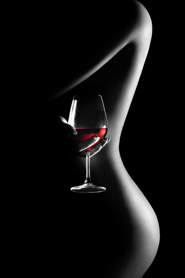 Wine Photograph - Nude woman red wine 3v2 by Johan Swanepoel