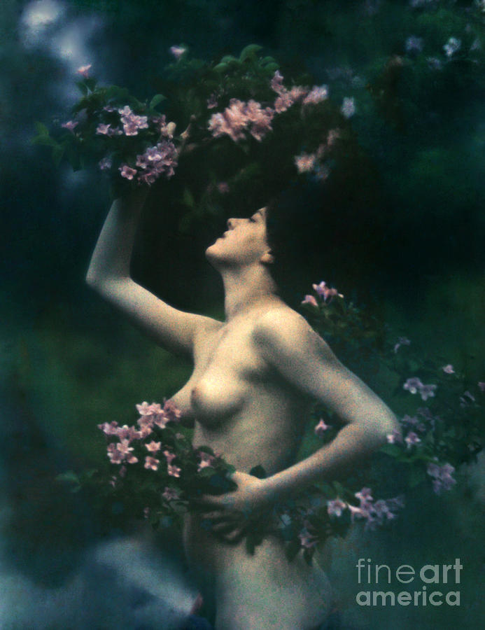 Nude woman wearing floral garlands or wreaths Photograph by Sad Hill - Bizarre Los Angeles Archive