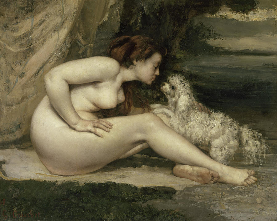 Nude Woman with a Dog, 1861-1862 Painting by Gustave Courbet