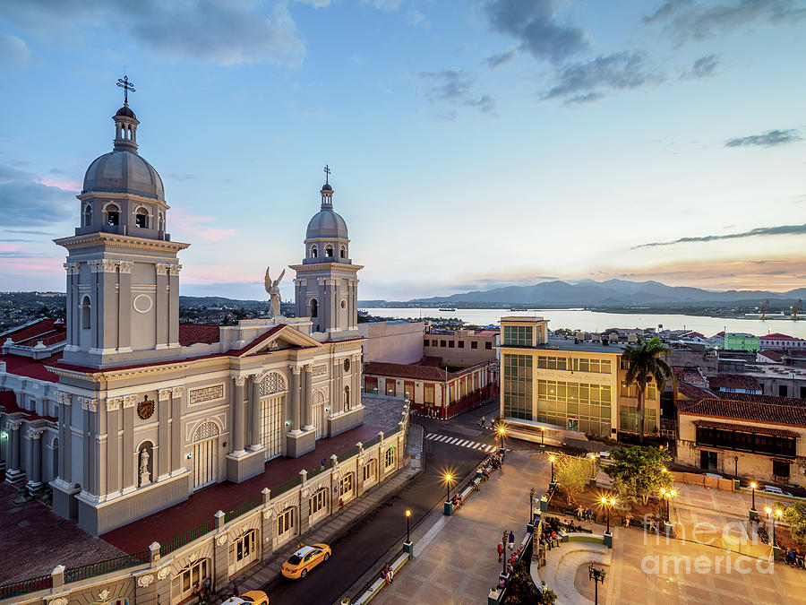 Nuestra Senora de la Asuncion Cathedral at dusk, Santiago de Cuba ...