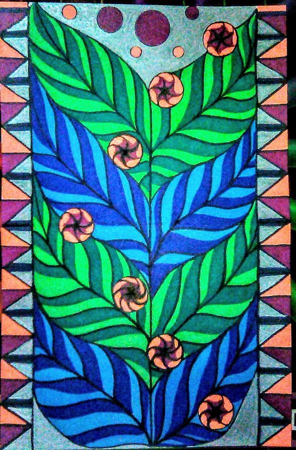 Number 15-leafy Greens And Blues Mixed Media by Teri Schuster