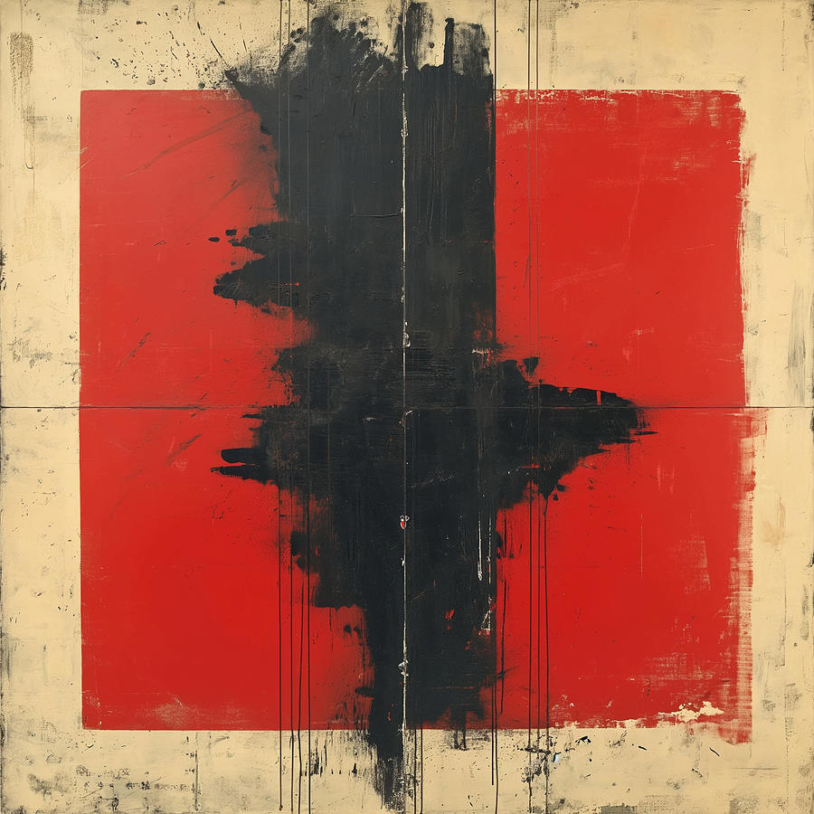 Red Black White Abstract Mixed Media - Number 2 - Red, Black, and White by Nissh Em