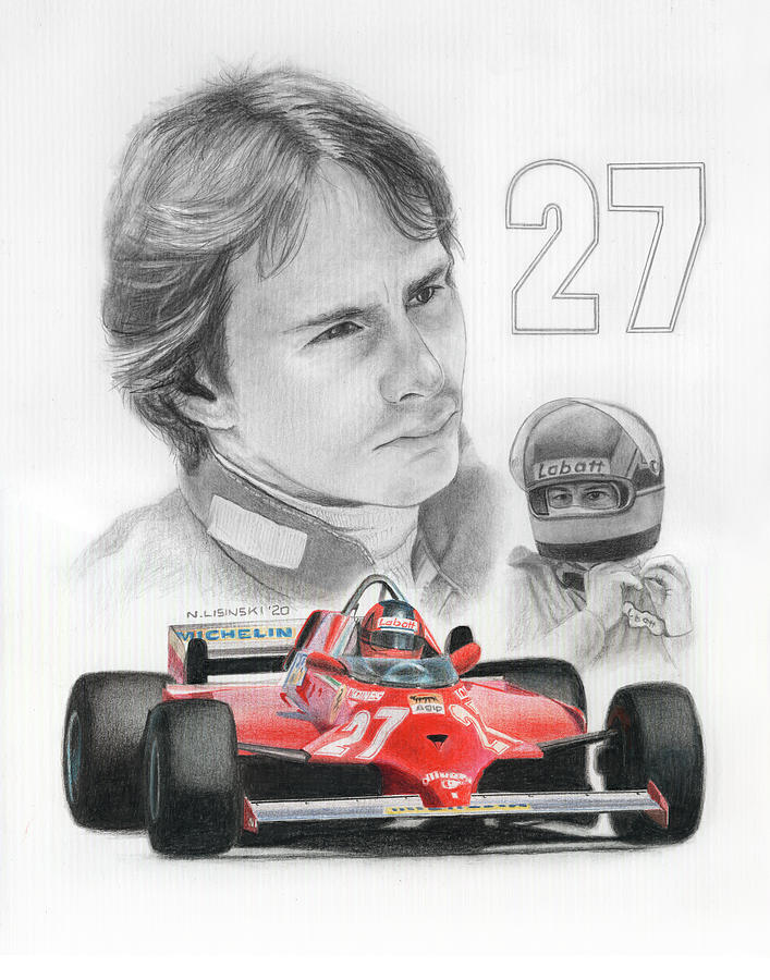 Number 27. Gilles Villeneuve Drawing by Norb Lisinski