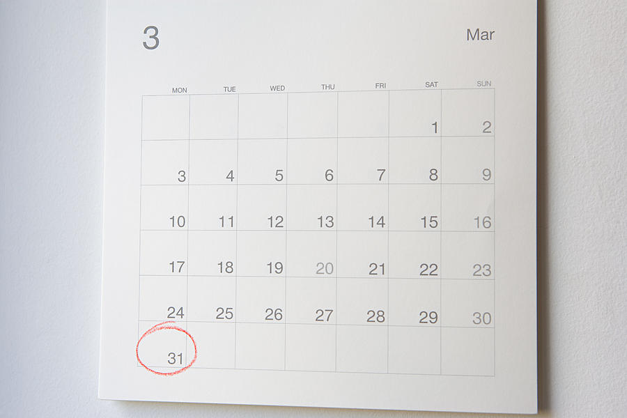 Number thirty one circled on a calendar Photograph by Image Source