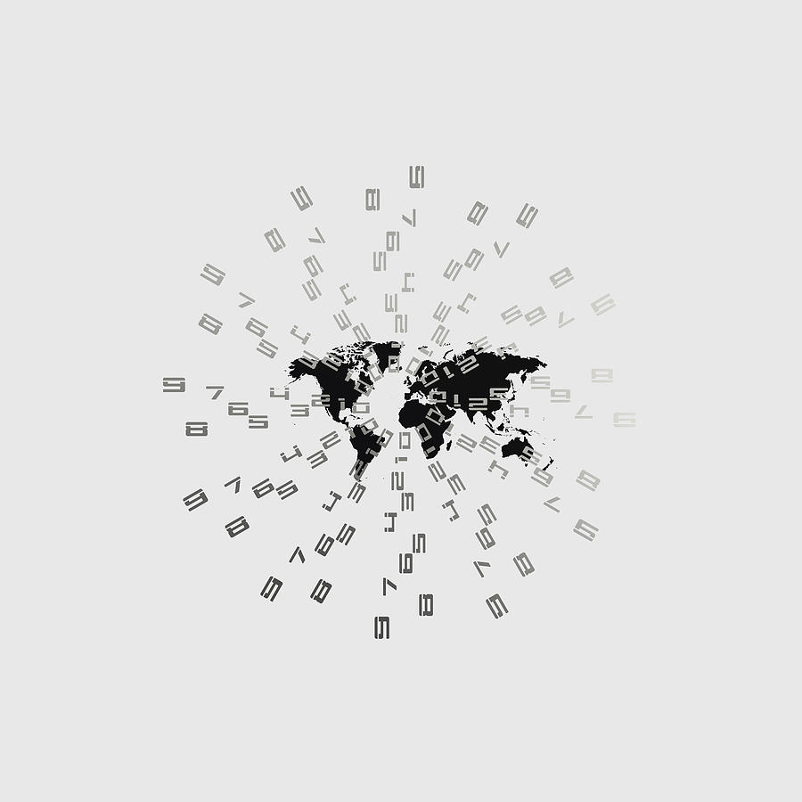 Numeric Sequence With World Map Digital Art