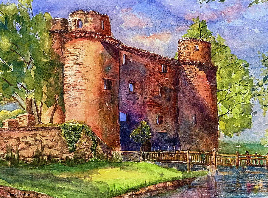 Nunney Castle Ruins Painting by Cheryl Prather