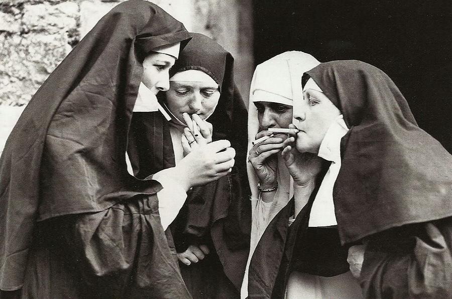 Religion Photograph - Nuns Smoking by Restored Vintage Shop