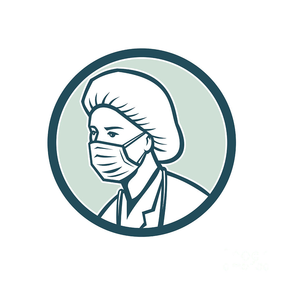 Nurse Wearing Surgical Mask Mascot Digital Art