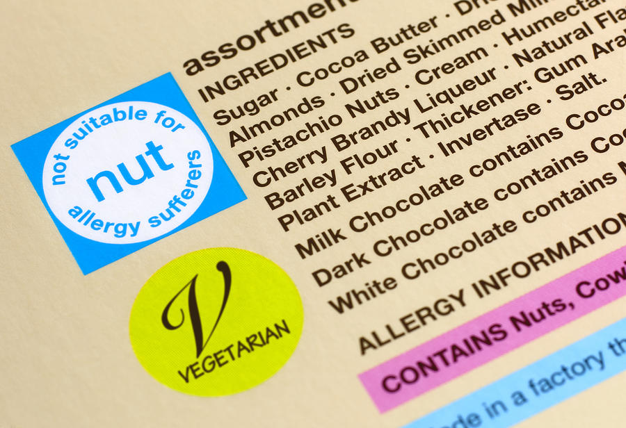 Nut allergy packaging warning Photograph by Peter Dazeley